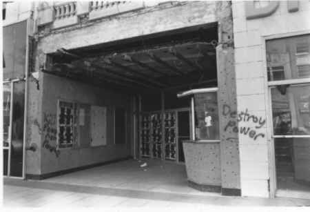 Closed in 1978, this 1985 image shows its abandoned and graffitied entrance